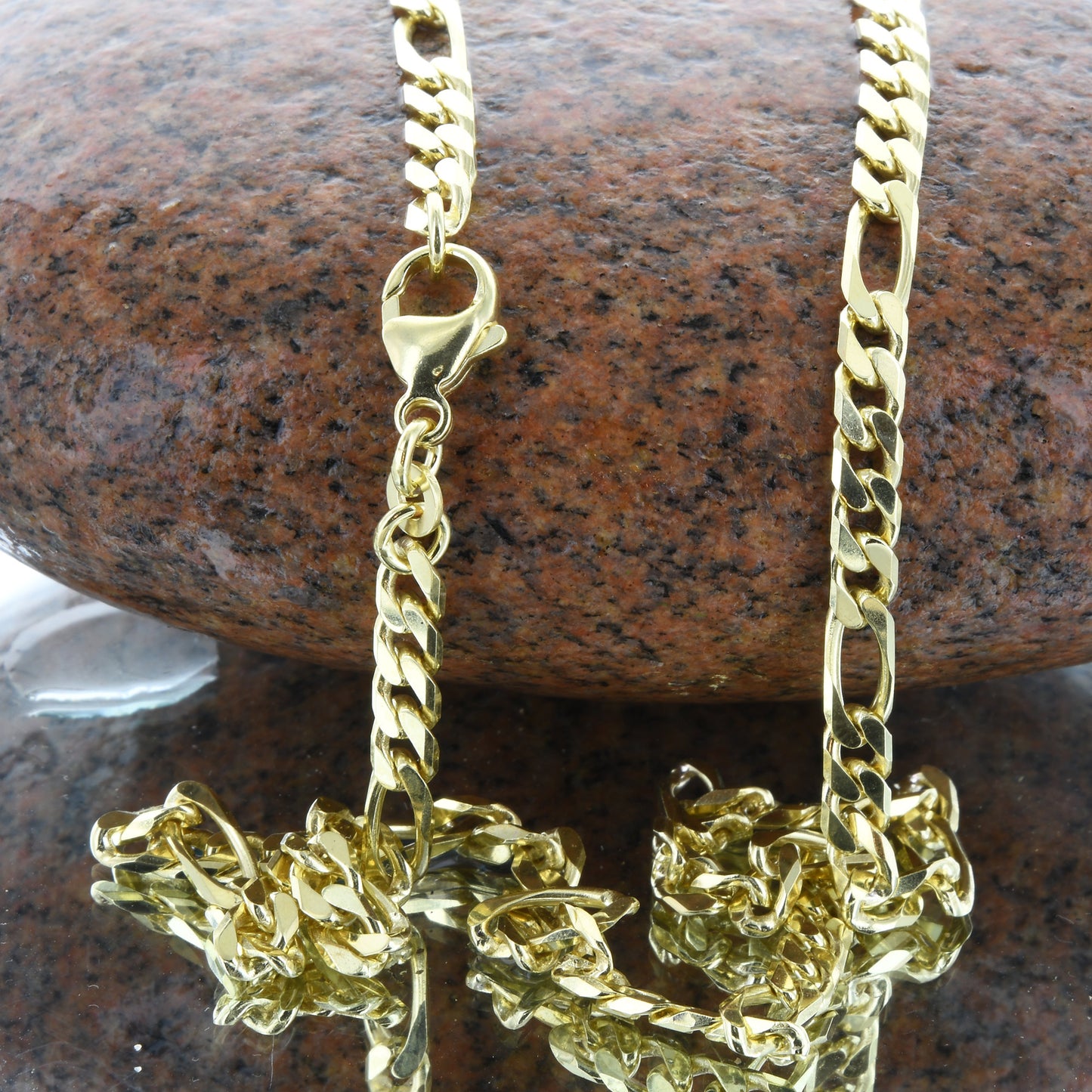Massive Goldkette Figarokette diamantiert Halskette 585- 14 Karat Gold