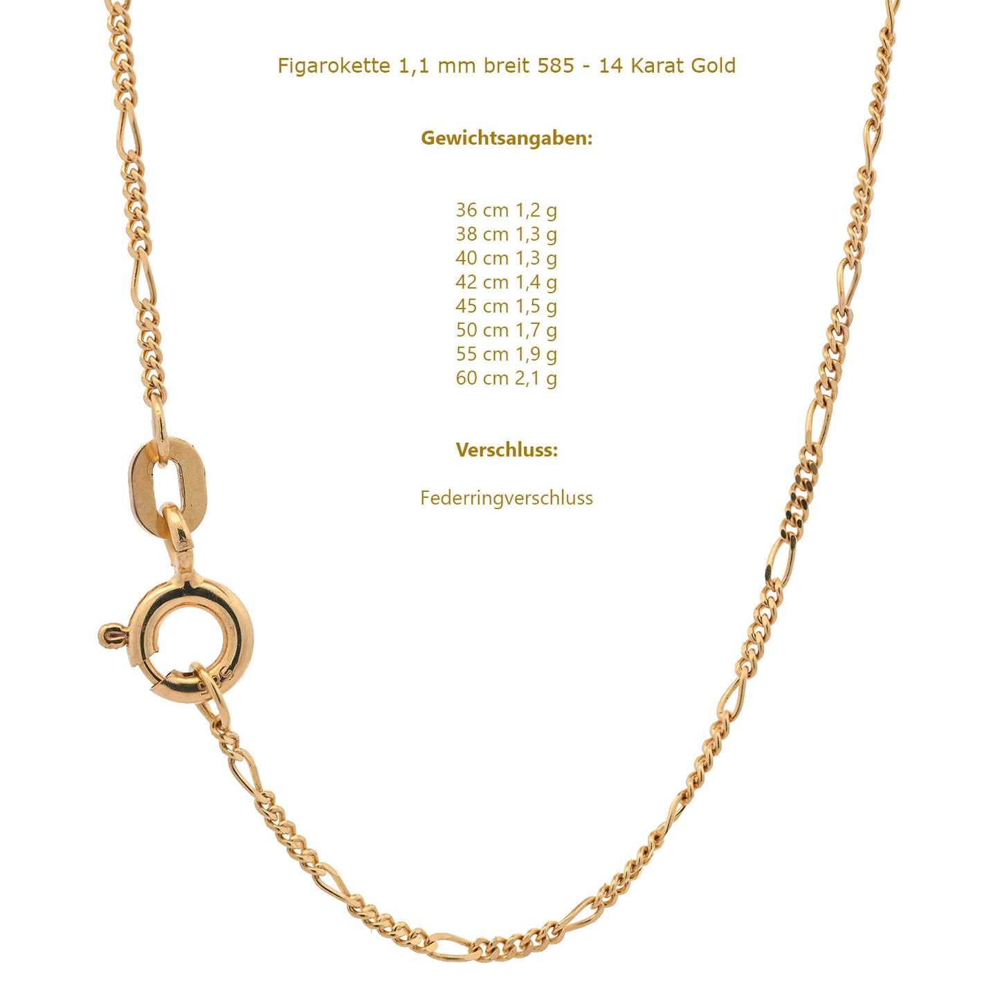 Massive Goldkette Figarokette diamantiert Halskette 585- 14 Karat Gold