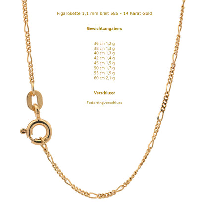 Massive Goldkette Figarokette diamantiert Halskette 585- 14 Karat Gold