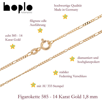 Massive Goldkette Figarokette diamantiert Halskette 585- 14 Karat Gold