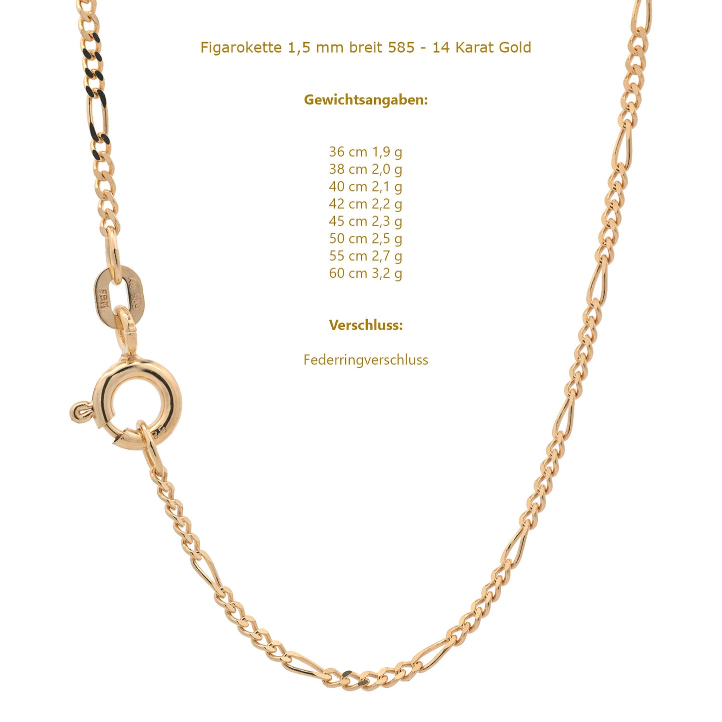 Massive Goldkette Figarokette diamantiert Halskette 585- 14 Karat Gold