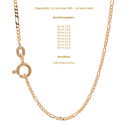 Massive Goldkette Figarokette diamantiert Halskette 585- 14 Karat Gold