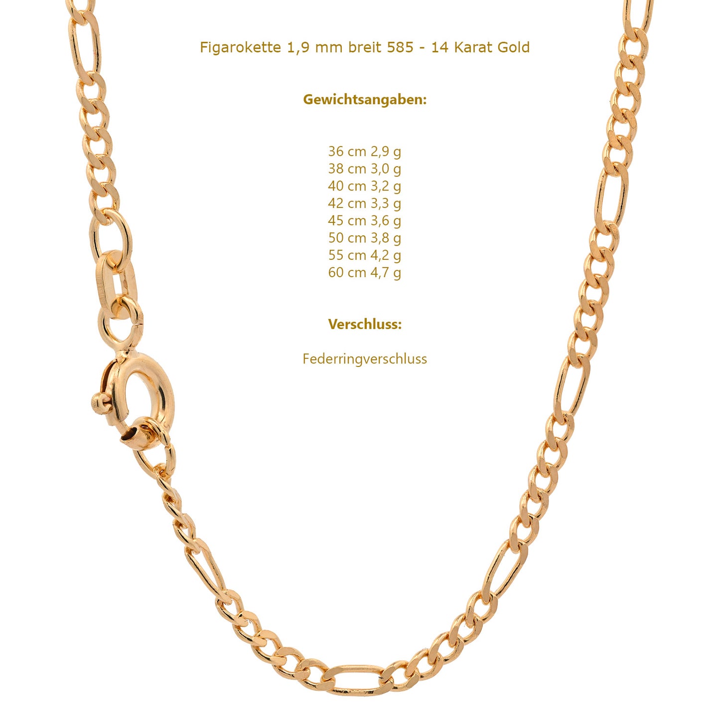 Massive Goldkette Figarokette diamantiert Halskette 585- 14 Karat Gold