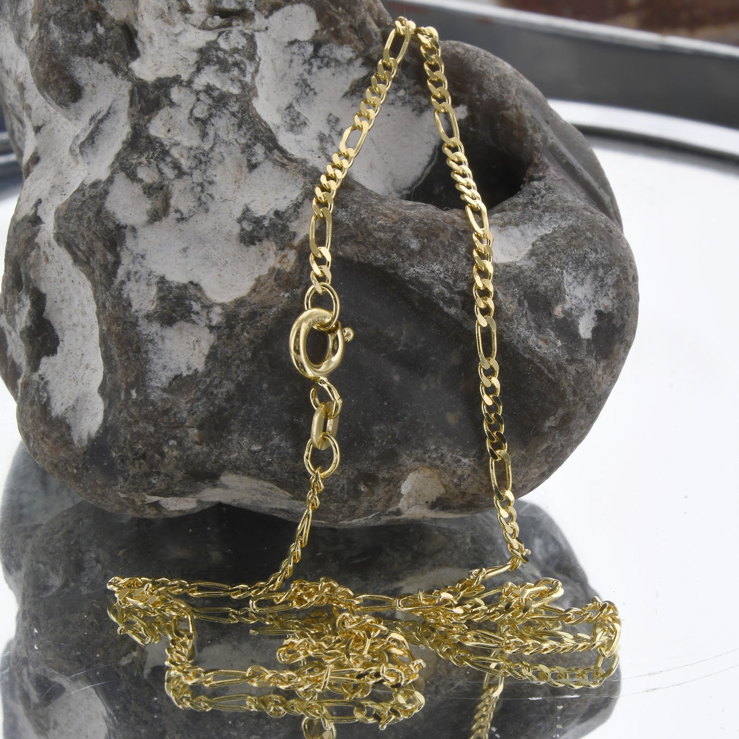 Massive Goldkette Figarokette diamantiert Halskette 585- 14 Karat Gold