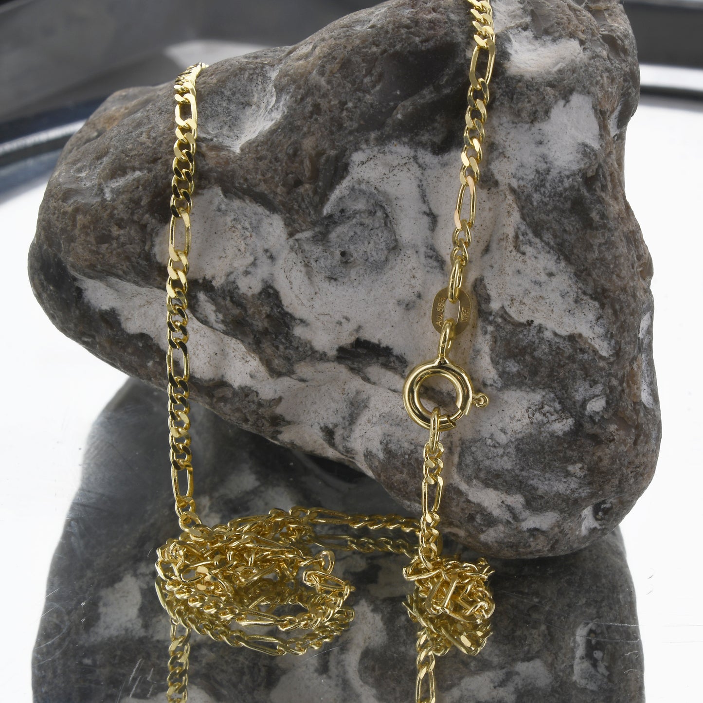 Massive Goldkette Figarokette diamantiert Halskette 585- 14 Karat Gold