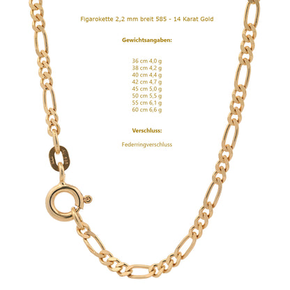 Massive Goldkette Figarokette diamantiert Halskette 585- 14 Karat Gold
