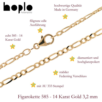 Massive Goldkette Figarokette diamantiert Halskette 585- 14 Karat Gold