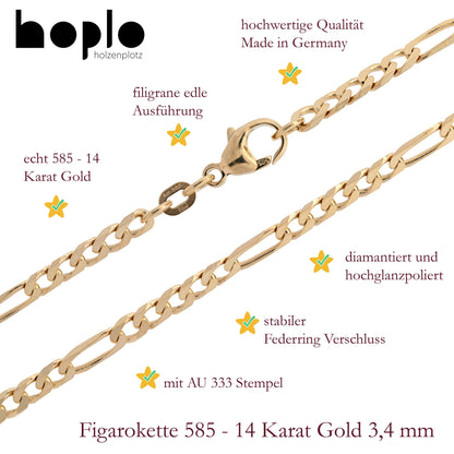 Massive Goldkette Figarokette diamantiert Halskette 585- 14 Karat Gold