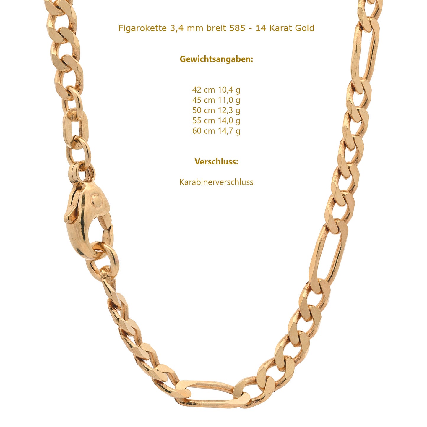 Massive Goldkette Figarokette diamantiert Halskette 585- 14 Karat Gold