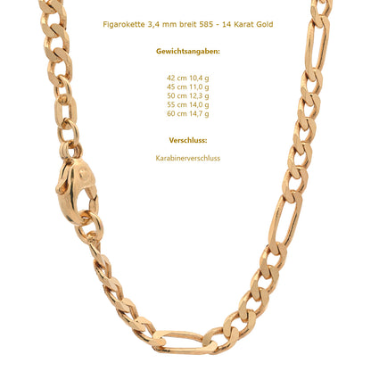 Massive Goldkette Figarokette diamantiert Halskette 585- 14 Karat Gold