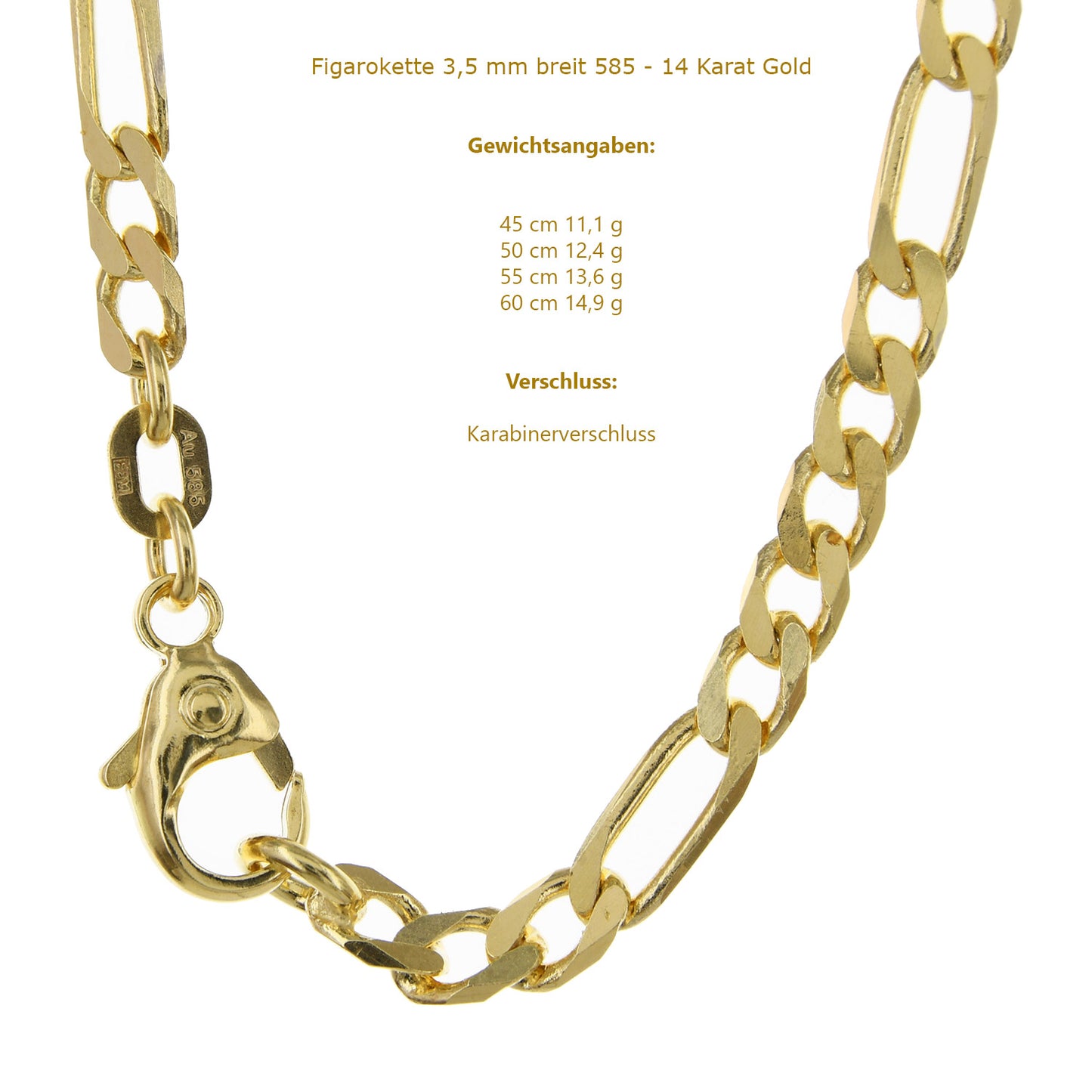 Massive Goldkette Figarokette diamantiert Halskette 585- 14 Karat Gold