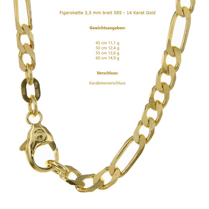 Massive Goldkette Figarokette diamantiert Halskette 585- 14 Karat Gold