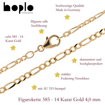 Massive Goldkette Figarokette diamantiert Halskette 585- 14 Karat Gold