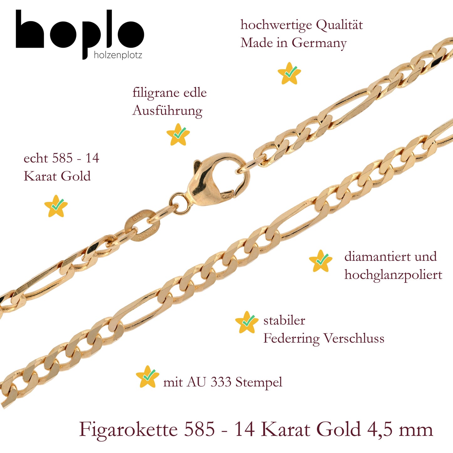 Massive Goldkette Figarokette diamantiert Halskette 585- 14 Karat Gold