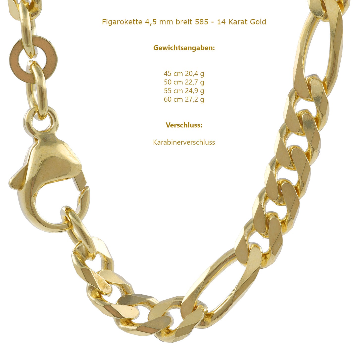 Massive Goldkette Figarokette diamantiert Halskette 585- 14 Karat Gold