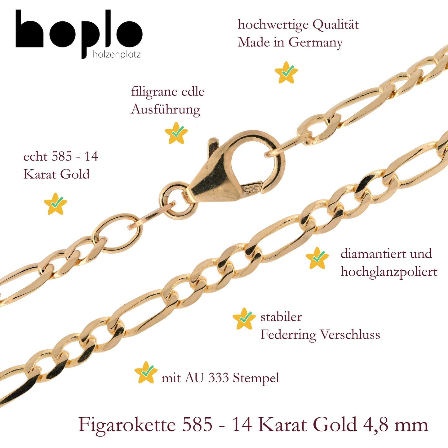 Massive Goldkette Figarokette diamantiert Halskette 585- 14 Karat Gold