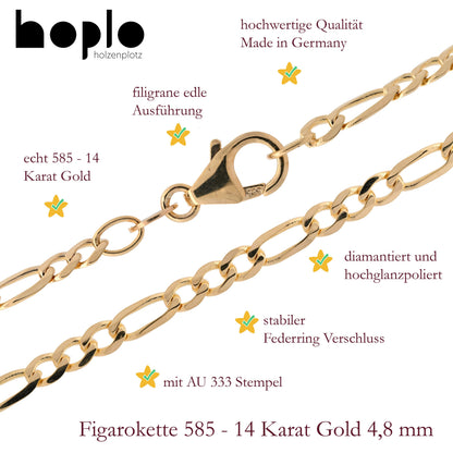 Massive Goldkette Figarokette diamantiert Halskette 585- 14 Karat Gold