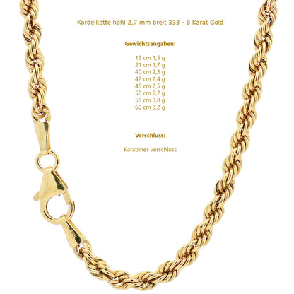 Edle Kordelkette Halskette - 333 - 8 Karat Gold Juwelier Qualität