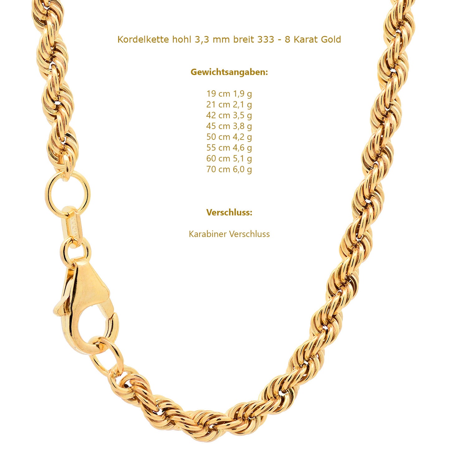 Edle Kordelkette Halskette - 333 - 8 Karat Gold Juwelier Qualität