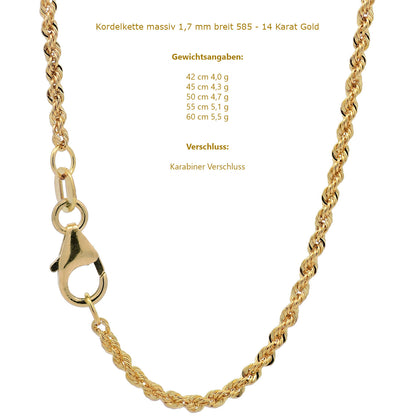 Edle Kordelkette Halskette - 585 - 14 Karat Gold Juwelier Qualität