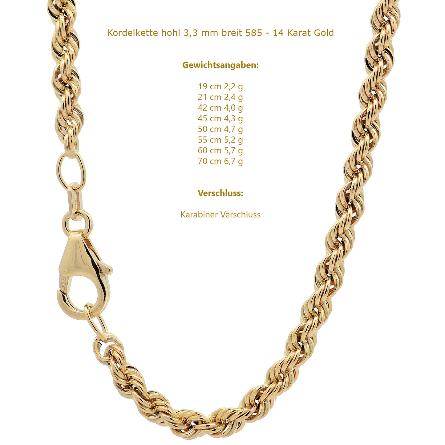 Edle Kordelkette Halskette - 585 - 14 Karat Gold Juwelier Qualität
