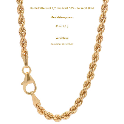 Edle Kordelkette Halskette - 585 - 14 Karat Gold Juwelier Qualität