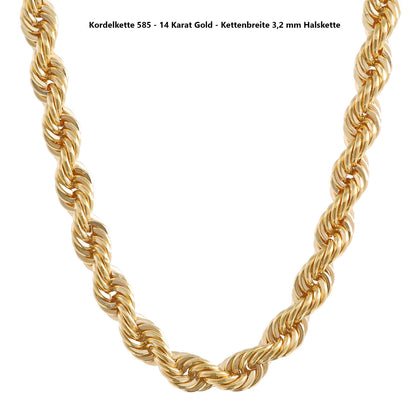 Edle Kordelkette Halskette - 585 - 14 Karat Gold Juwelier Qualität