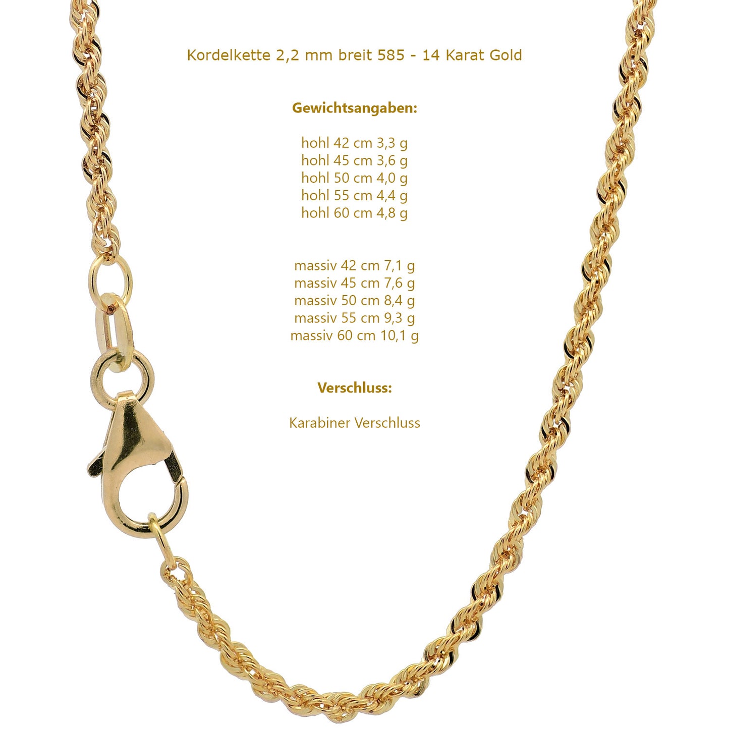 Edle Kordelkette Halskette - 585 - 14 Karat Gold Juwelier Qualität