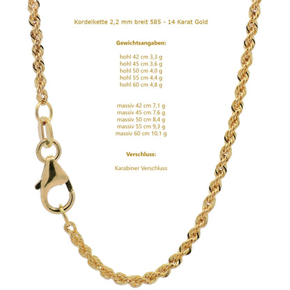 Edle Kordelkette Halskette - 585 - 14 Karat Gold Juwelier Qualität