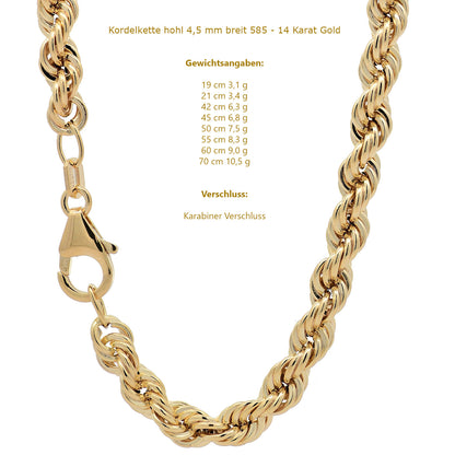 Edle Goldkette Kordelkette hohl Halskette 333-8 oder 585-14 Karat Gold