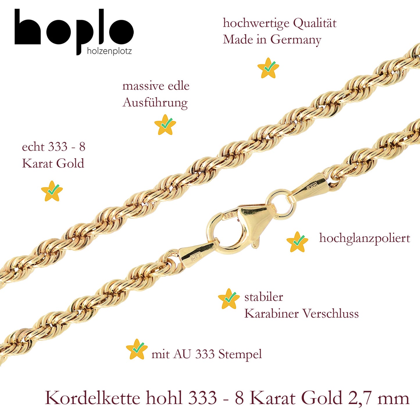 Edle Goldkette Kordelkette hohl Halskette 333-8 oder 585-14 Karat Gold