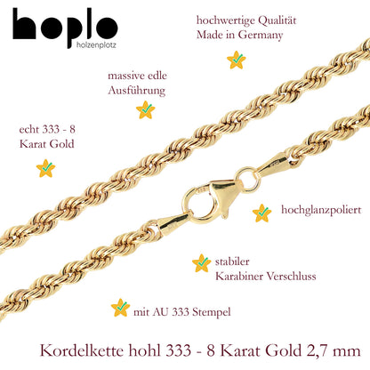 Edle Goldkette Kordelkette hohl Halskette 333-8 oder 585-14 Karat Gold