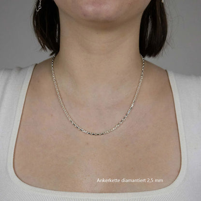 Silberkette Ankerkette diamantiert Halskette 2,5 mm massiv 925 Silber