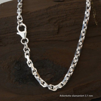 Silberkette Ankerkette diamantiert Halskette 3,1 mm massiv 925 Silber