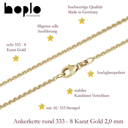 Goldkette Ankerkette rund Halskette Breite 2,0 mm - 333 - 8 Karat Gold