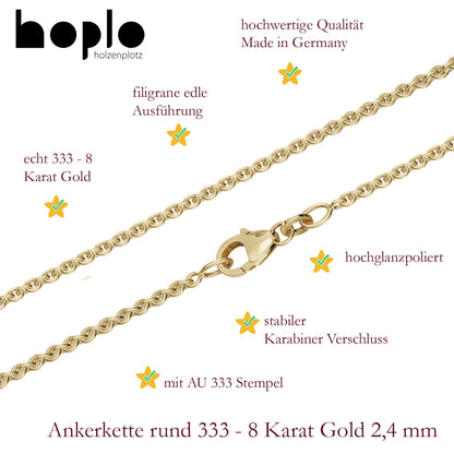 Goldkette Ankerkette rund Halskette Breite 2,4 mm - 333 - 8 Karat Gold