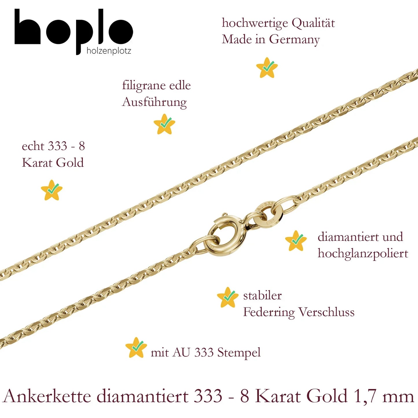 Ankerkette diamantiert Breite 1,7mm - 333-8 Karat Gold