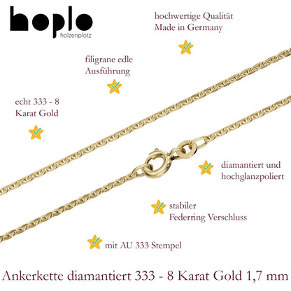 Ankerkette diamantiert Breite 1,7mm - 333-8 Karat Gold