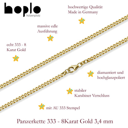 Goldkette Panzerkette Halskette Breite 3,4 mm massiv 333 -8 Karat Gold