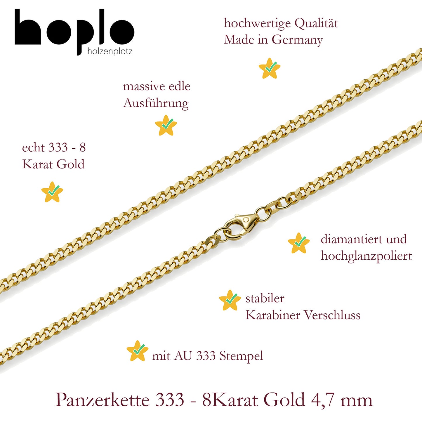 Goldkette Panzerkette Halskette Breite 4,7 mm massiv 333 -8 Karat Gold