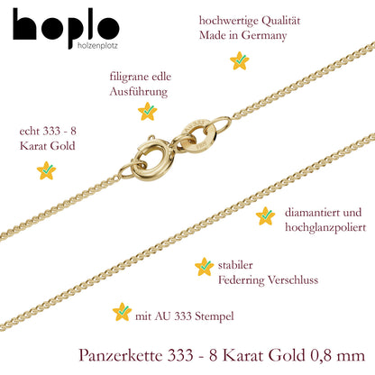 Panzerkette Halskette Breite 0,8 mm - 333 - 8 Karat Gold Auswahl