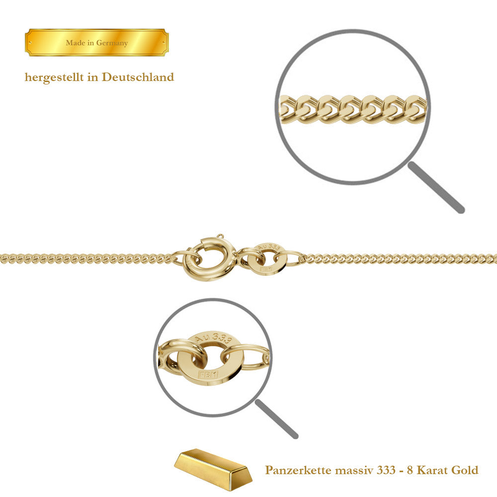 Goldkette Echt 333 - 8 Karat Panzerkette 1,1 mm Gold Halskette - Juwelier Qualität - hochglanzpoliert und diamantiert - Made in Germany