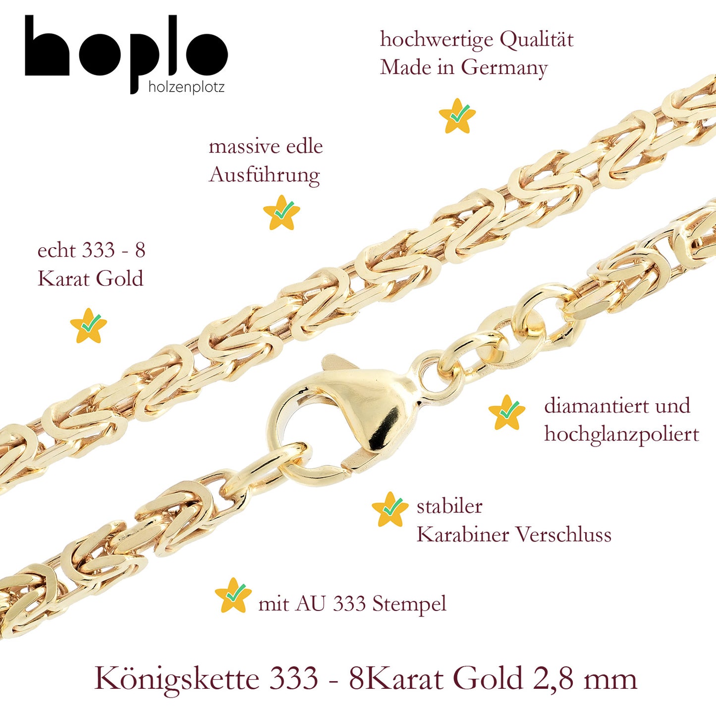 Königskette Halskette Breite 2,8 mm - 333 - 8 Karat Gold Auswahl