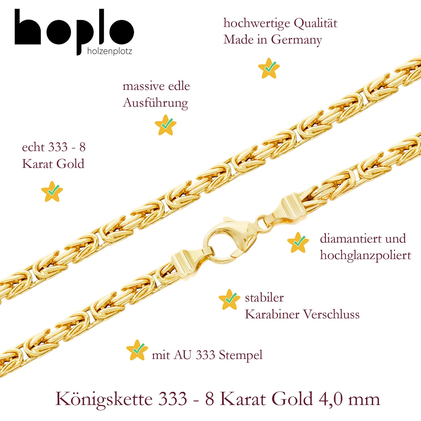 Goldkette Königskette Halskette Breite 4,0 mm massiv 333-8 Karat Gold