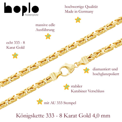 Goldkette Königskette Halskette Breite 4,0 mm massiv 333-8 Karat Gold