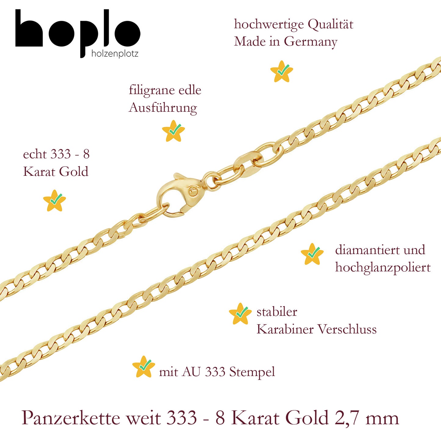 Goldkette Panzerkette Breite 2,6mm - 333-8 Karat Gold