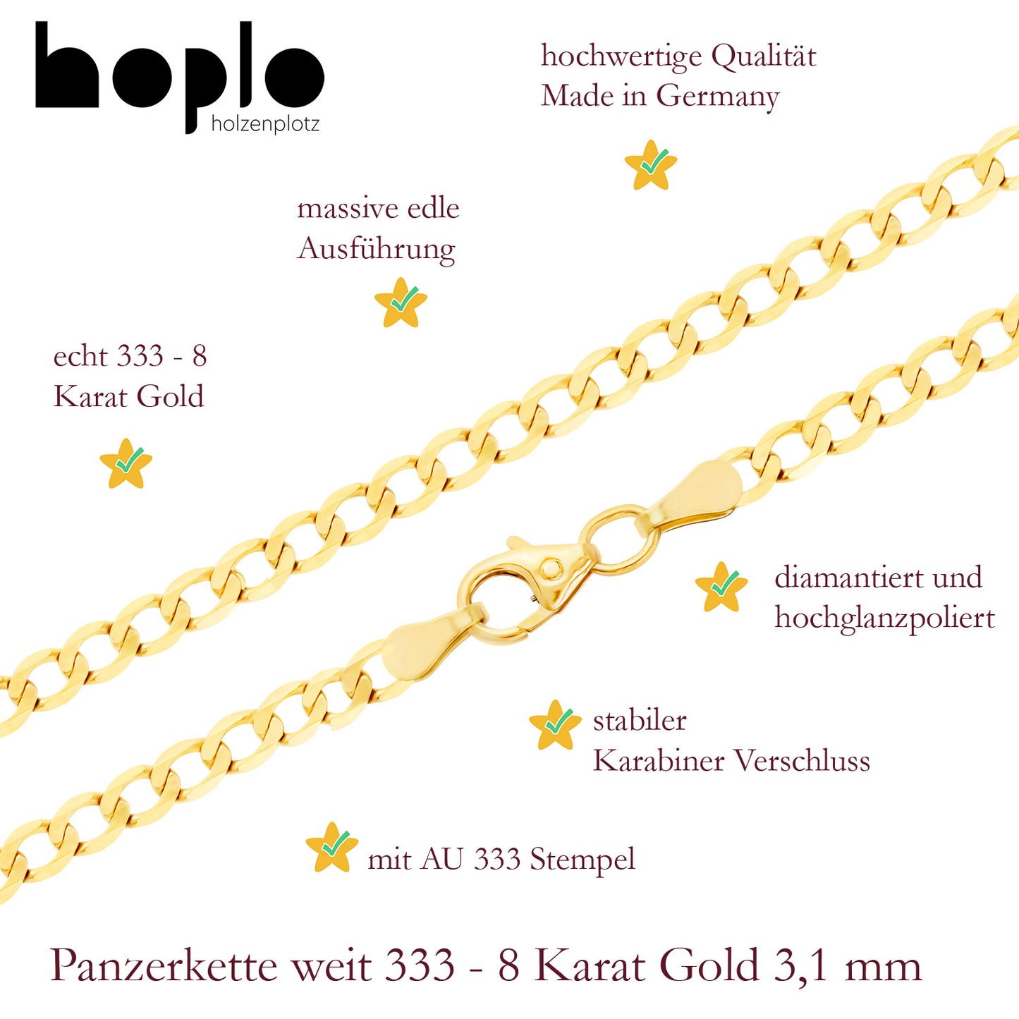 Goldkette Panzerkette weit Breite 3,3mm - 333-8 Karat Gold