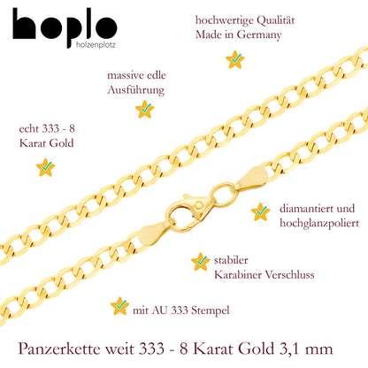 Goldkette Panzerkette weit Breite 3,3mm - 333-8 Karat Gold