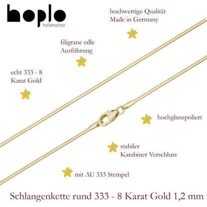 Schlangenkette Halskette Breite 1,2 mm - 333 - 8 Karat Gold Auswahl