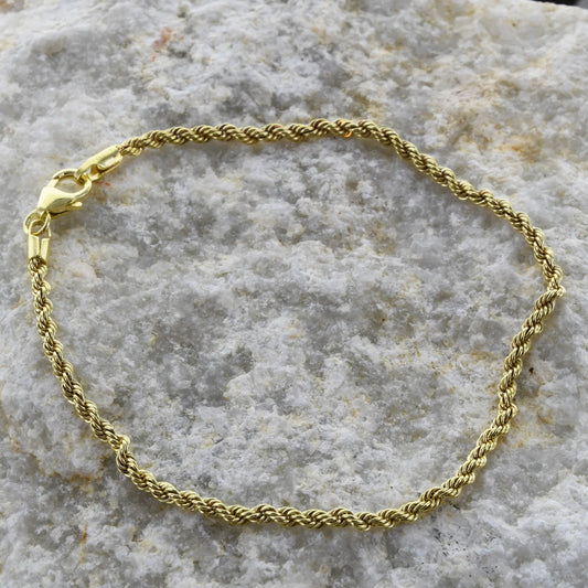 Goldkette Kordelkette Länge 21cm - Breite 2,1mm - 333-8 Karat Gold